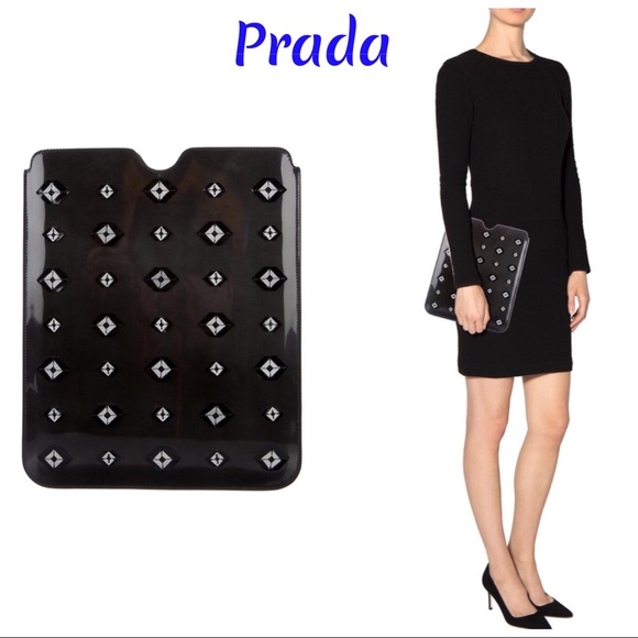 Prada Charcoal Leather Embellished iPad Case Including Box - Picture 2 of 11
